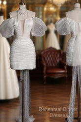 Aesthetic Sheath Off The Shoulder White Sequin Short Wedding Dresses Brides Dresses